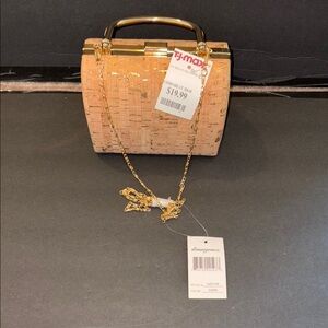 Tan and Gold Cork Wristlet with Chain Accent